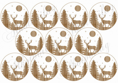 Szarvasos sziluettek fa erezetes alapon 7 cm
