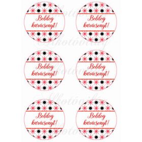   Piros csillagos karácsonyfa gömbök BOLDOG KARÁCSONYT felirattal