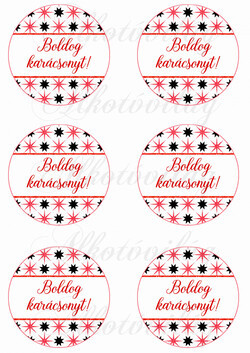 Piros csillagos karácsonyfa gömbök BOLDOG KARÁCSONYT felirattal