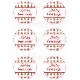   Piros- zöld csillagos karácsonyfa gömbök BOLDOG KARÁCSONYT felirattal