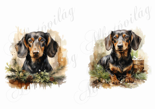 Tacskó kutyusok karácsonyi díszekkel 2 - kb. 12 cm