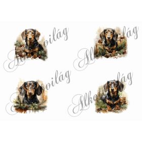   Tacskó kutyusok karácsonyi díszekkel 2 - kb. 7,5 cm - 9 cm átmérőjű hímzőkerethez