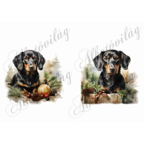 Tacskó kutyusok karácsonyi díszekkel 3 - kb. 12 cm