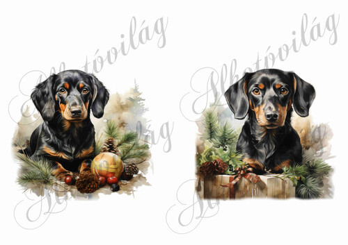 Tacskó kutyusok karácsonyi díszekkel 3 - kb. 12 cm