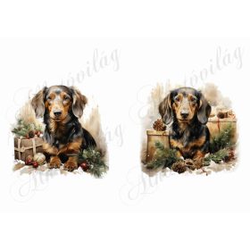 Tacskó kutyusok karácsonyi díszekkel kb. 12 cm