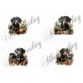   Tacskó kutyusok karácsonyi díszekkel- kb. 7,5 cm - 9 cm átmérőjű hímzőkerethez