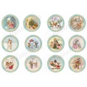 Vintage karácsonyi körök mentás keretben - 6cm