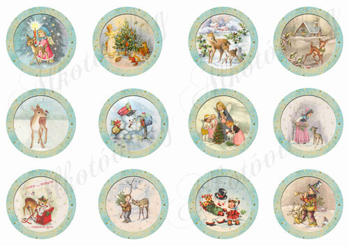 Vintage karácsonyi körök mentás keretben - 6cm