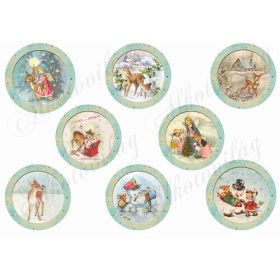 Vintage karácsonyi körök mentás keretben - 7cm