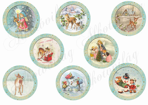 Vintage karácsonyi körök mentás keretben - 7cm