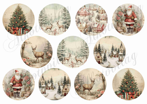 Vintage karácsonyi körök vegyesen - 6,5 cm