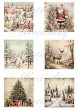 Vintage karácsonyi négyzetek -8 x 8 cm