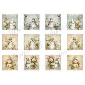 Vintage négyzetek cuki hóemberekkel 5,5 x 5,5 cm