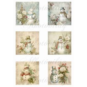 Vintage négyzetek cuki hóemberekkel 8 x 8 cm