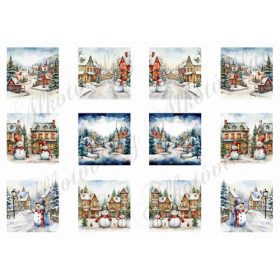 Vintage város karácsonyi négyzetek - 5,5 x 5,5 cm
