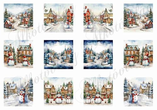 Vintage város karácsonyi négyzetek - 5,5 x 5,5 cm