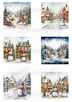 Vintage város karácsonyi négyzetek - 8 x 8 cm