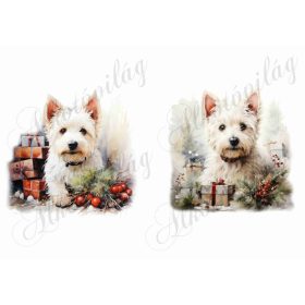 Westie kutyusok karácsonyi díszekkel 2- kb. 12x11 cm