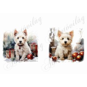 Westie kutyusok karácsonyi díszekkel 3- kb. 12x11 cm
