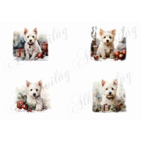   Westie kutyusok karácsonyi díszekkel kb. 7,5cm - 9 cm átmérőjű hímzőkerethez