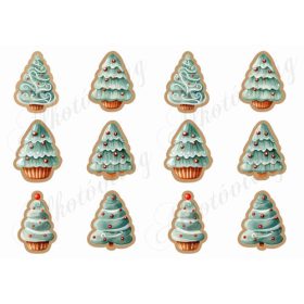 Mézeskalács fenyőfák piros bogyókkal