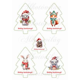   Fenyőfák cuki téli állatkákkal 2. változat - 11 cm magas