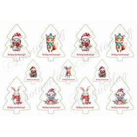   Fenyőfák cuki téli állatkákkal 2. változat - 8 és 5,5 cm magas