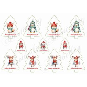 Fenyőfák cuki téli állatkákkal 8 és 5,5 cm magas