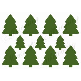   Fenyőfák cuki téli állatkákkal HÁTULJA ZÖLDBEN- 8 és 5,5 cm magas