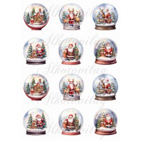 Hógömbök vintage mikulásokkal 5,5 cm magas