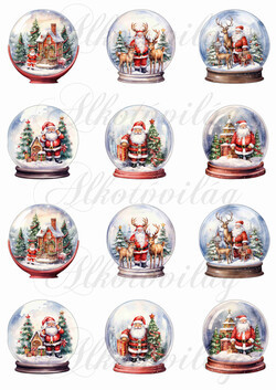 Hógömbök vintage mikulásokkal 5,5 cm magas