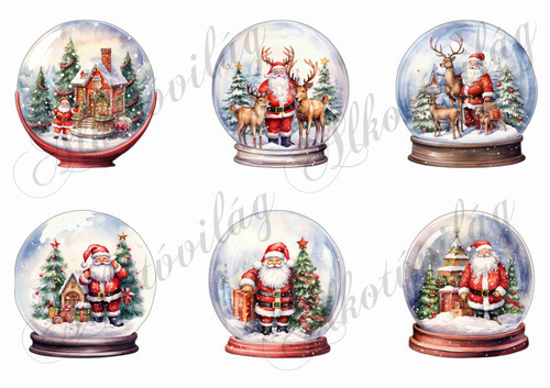 Hógömbök vintage mikulásokkal 8 cm magas