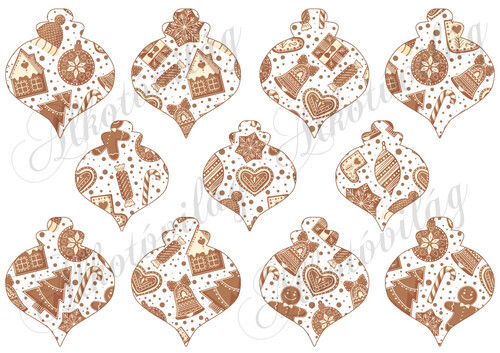 Karácsonyi díszek mézeskalács mintával 6,5 és 5,5 cm szélesek