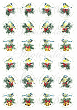 Kék cinkék fenyőágon - 4 cm