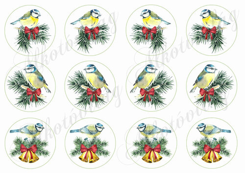 Kék cinkék fenyőágon - 6,5 cm