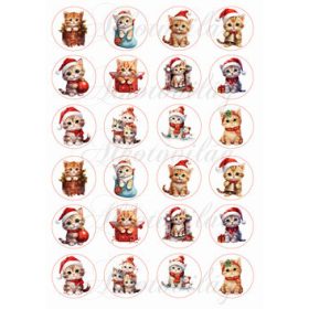 Aranyos kiscicák mikulássapkában 4 cm körökben