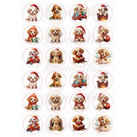 Aranyos kiskutyák mikulássapkában 4 cm körökben