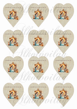 Betlehemes jelenet csendes éj felirattal kraft papír szíveken - 6,5 cm