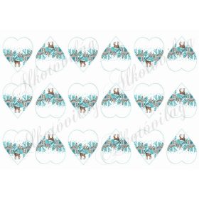   Karácsonyi mintás készlet kék-barna színekben - SZARVASOK HÁZIKÓKKAL MINI SZÍVEKEN - 5 cm magas