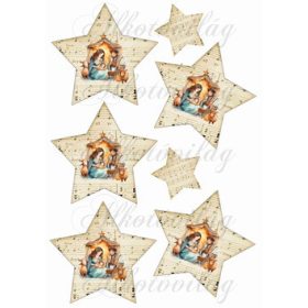 Kottás csillagok betlehemes képpel - 10 cm magas