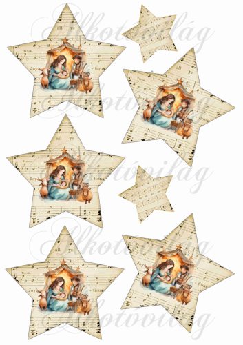 Kottás csillagok betlehemes képpel - 10 cm magas