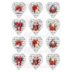 Kottás szívek karácsonyi motívumokkal - 6,5 cm magas