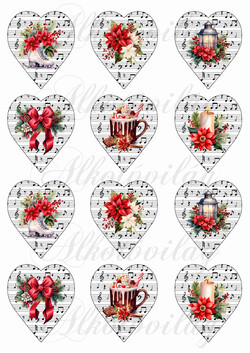 Kottás szívek karácsonyi motívumokkal - 6,5 cm magas
