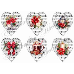 Kottás szívek karácsonyi motívumokkal - 9 cm magas