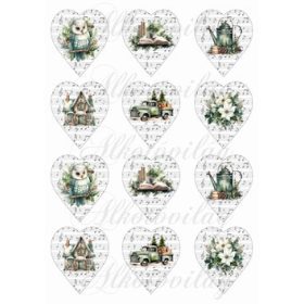   Kottás szívek zöldes karácsonyi motívumokkal - 6,5 cm magas