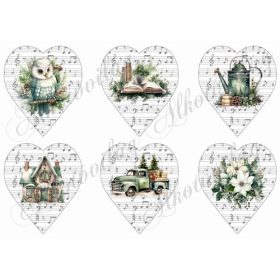   Kottás szívek zöldes karácsonyi motívumokkal - 9 cm magas