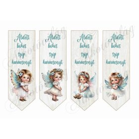   Könyvjelzők tüneményes türkiz ruhás angyalkákkal, felirattal- 16,5 x 5,5 cm