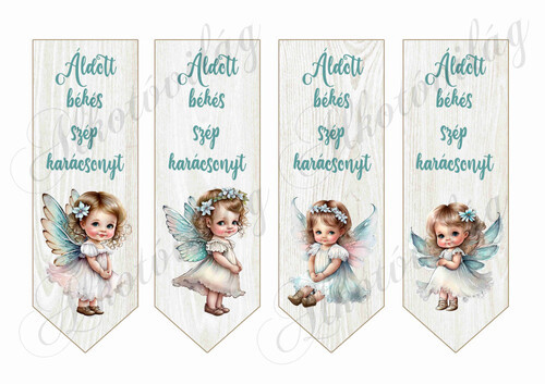 Könyvjelzők tüneményes türkiz ruhás angyalkákkal, felirattal- 16,5 x 5,5 cm