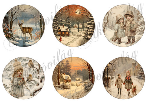 Körök karácsonyi vintage mintákkal - 8,5 cm