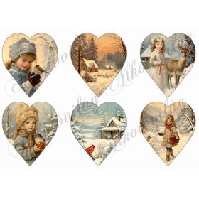 Szívek karácsonyi vintage mintákkal 2 - 9 cm magas